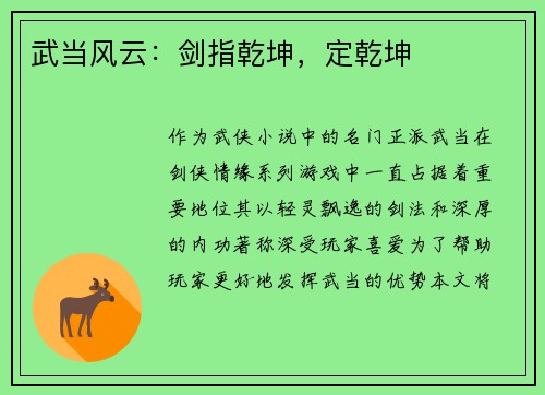 武当风云：剑指乾坤，定乾坤